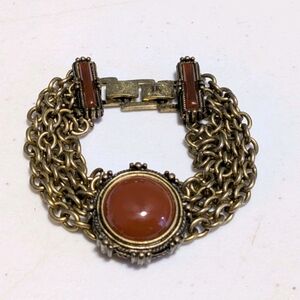 Vintage Jewel Kade (JK) Bracelet Brown Cabochon Layered Chain Antique Bronze